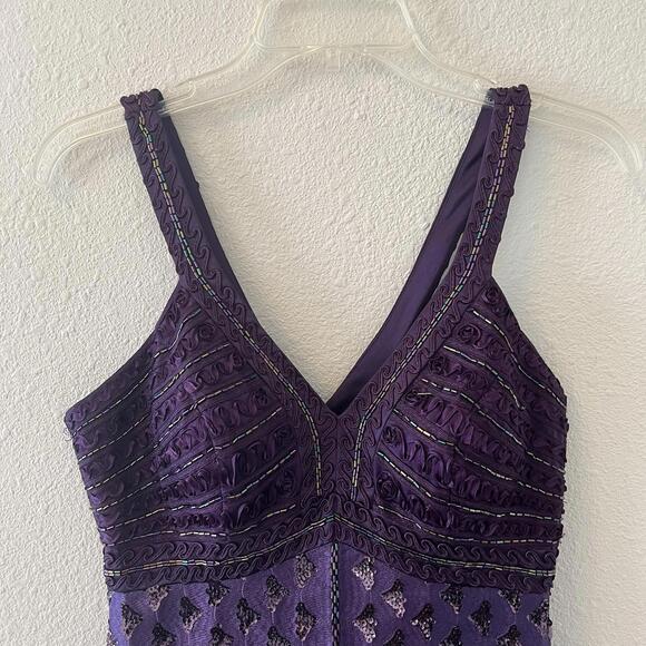 Sue Wong Nocturne Mini Dress Purple Beaded Sequins Cocktail Dress Size 4? Flaws - Picture 2 of 9